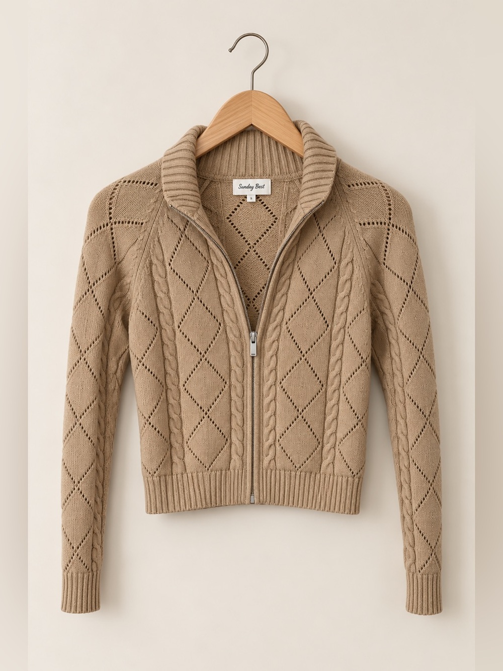 Sunday Best | Aritzia | Gigi Diamond Stitch Full
Zip Sweater Wool Blend